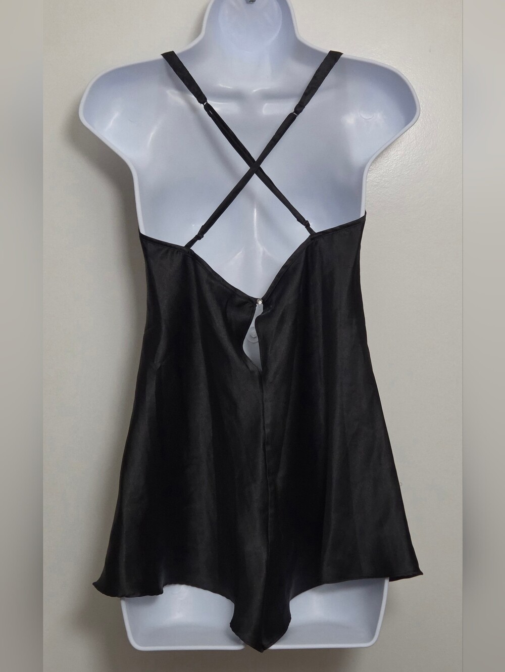 Victoria's Secret Black Satin Romper with Beige Lace Cups - Picture 2 of 2